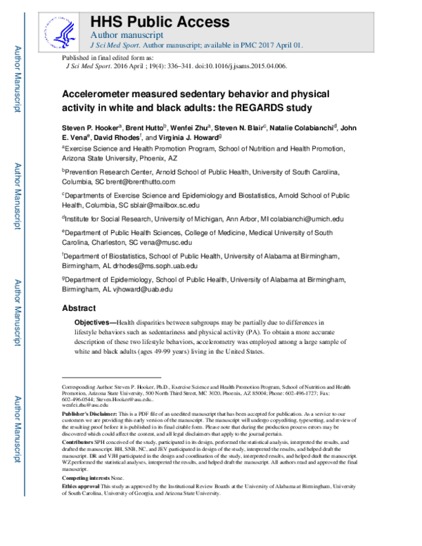 (PDF) Accelerometer measured sedentary behavior and physical activity ...