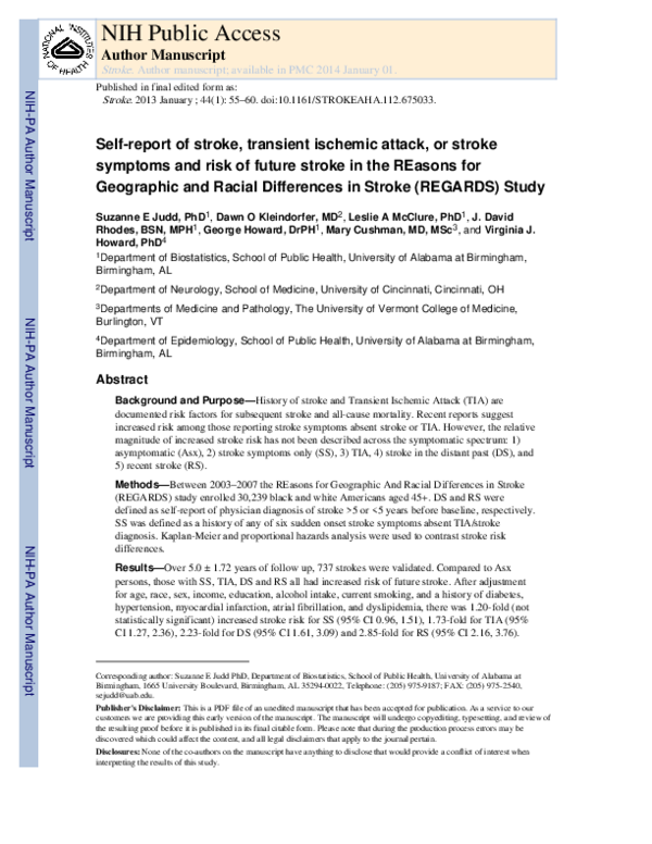 (PDF) Self-Report of Stroke, Transient Ischemic Attack, or Stroke ...