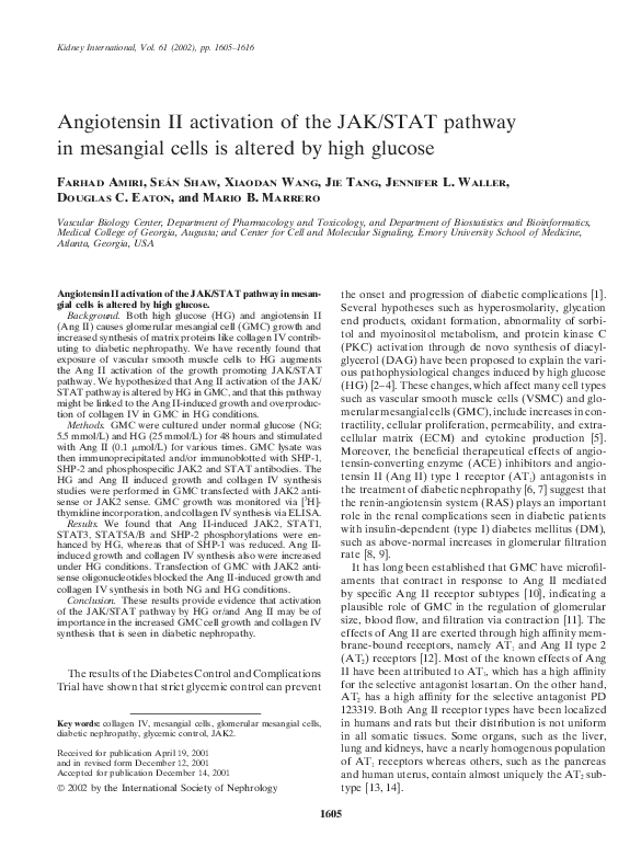 (PDF) Angiotensin II activation of the JAK/STAT pathway in mesangial ...