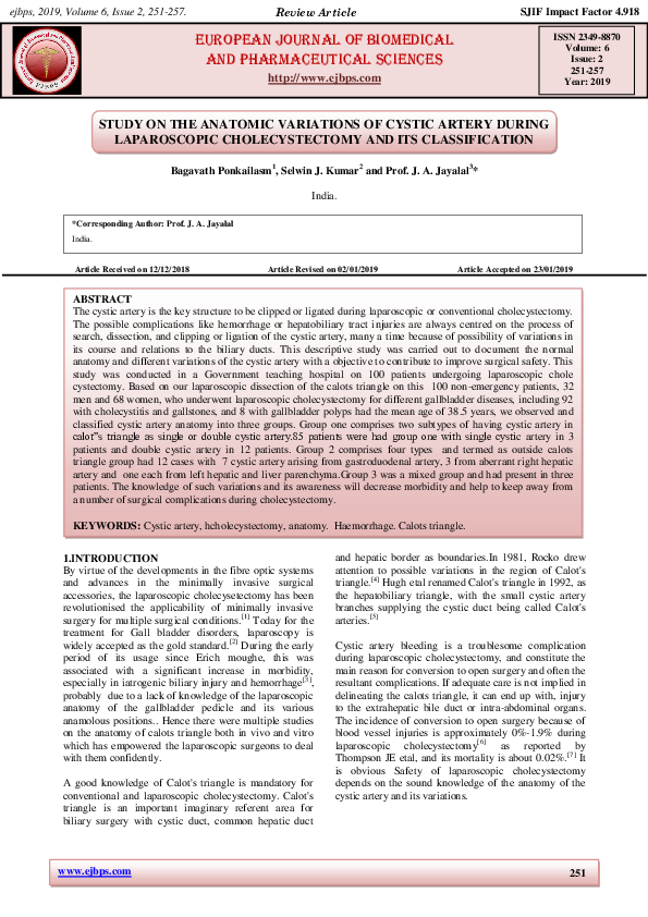 (PDF) STUDY ON THE ANATOMIC VARIATIONS OF CYSTIC ARTERY DURING ...