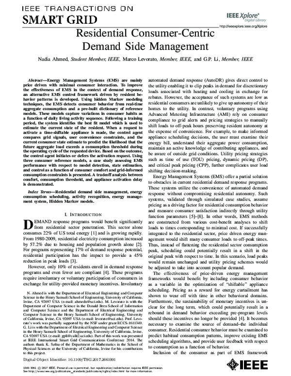 (PDF) Residential Consumer-Centric Demand Side Management