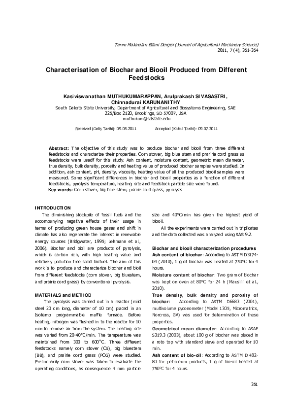 (PDF) Characterisation of Biochar and Biooil Produced from Different ...