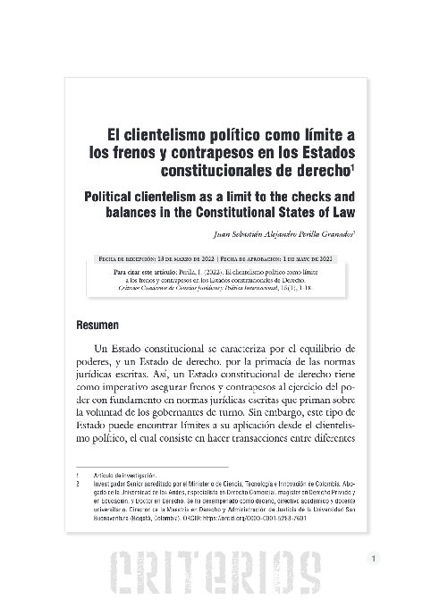 (PDF) El clientelismo político como límite a los frenos y contrapesos ...