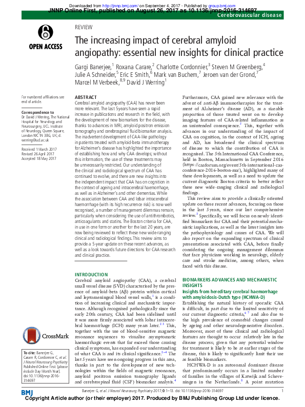 (PDF) The increasing impact of cerebral amyloid angiopathy: essential ...