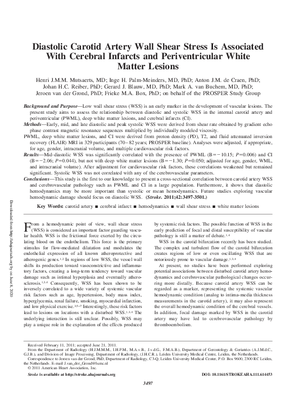 (PDF) Diastolic Carotid Artery Wall Shear Stress Is Associated With ...