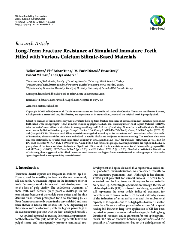 (PDF) Long-Term Fracture Resistance of Simulated Immature Teeth Filled ...