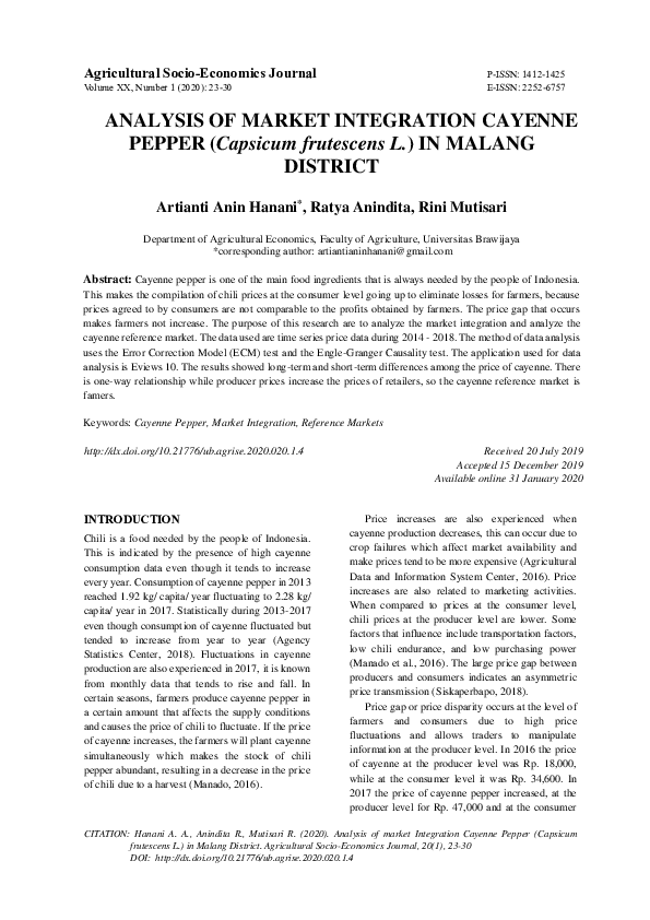 (PDF) ANALYSIS OF MARKET INTEGRATION CAYENNE PEPPER (Capsicum ...