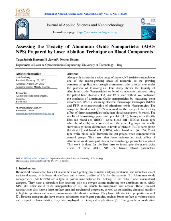 (PDF) Assessing the Toxicity of Aluminum Oxide Nanoparticles (Al2O3 NPS ...