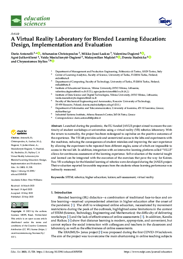 (PDF) A Virtual Reality Laboratory for Blended Learning Education ...