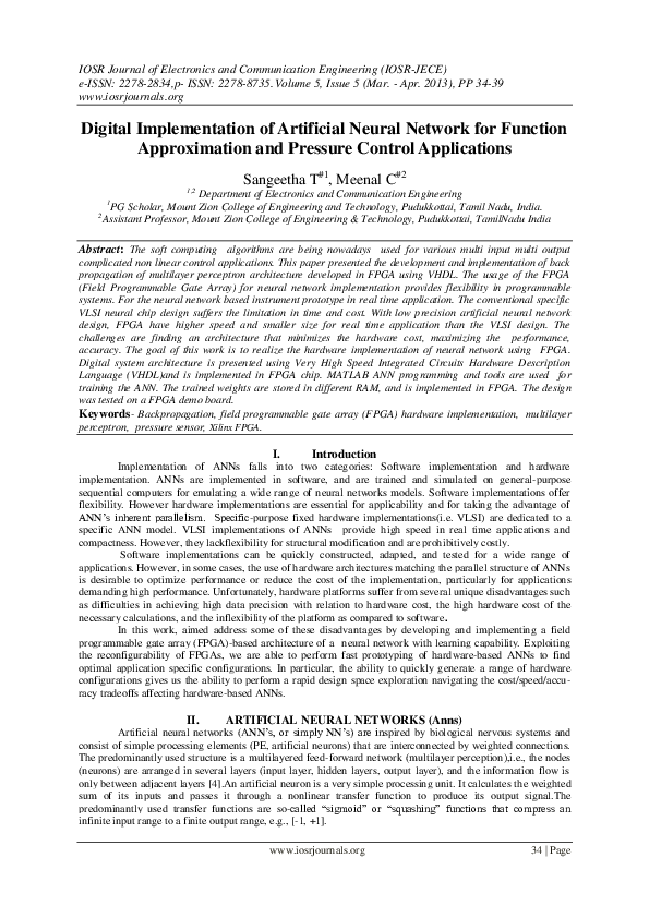 (PDF) Digital Implementation of Artificial Neural Network for Function ...