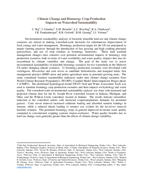 (PDF) Climate Change and Bioenergy Crop Production Impacts on Watershed ...