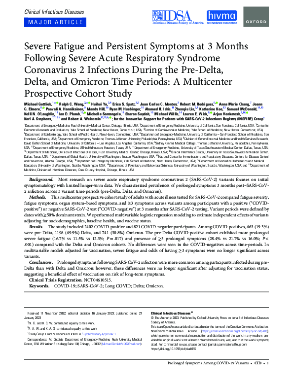 (PDF) Severe Fatigue and Persistent Symptoms at 3 Months Following ...