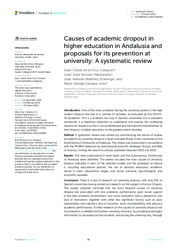 (PDF) Causes of academic dropout in higher education in Andalusia and ...