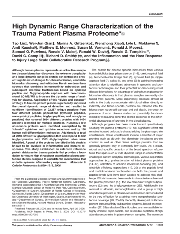 (PDF) High Dynamic Range Characterization of the Trauma Patient Plasma ...