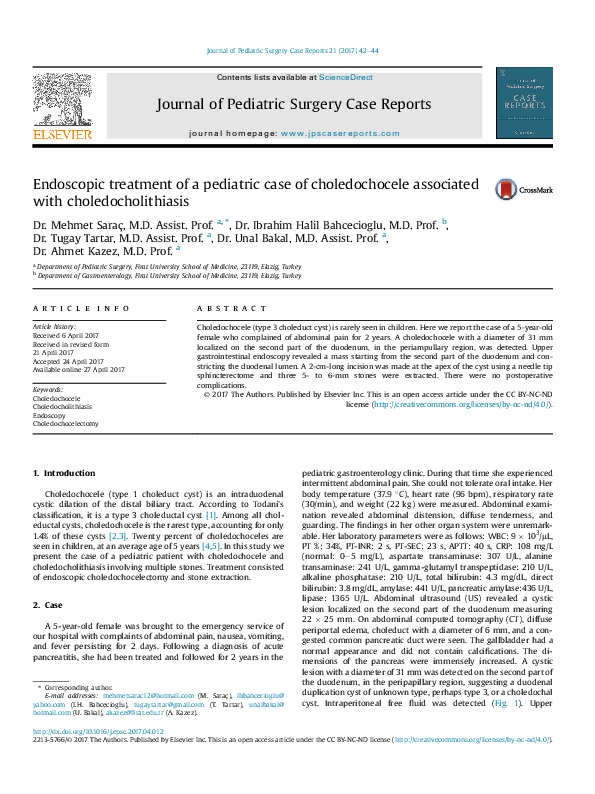(PDF) Endoscopic treatment of a pediatric case of choledochocele ...