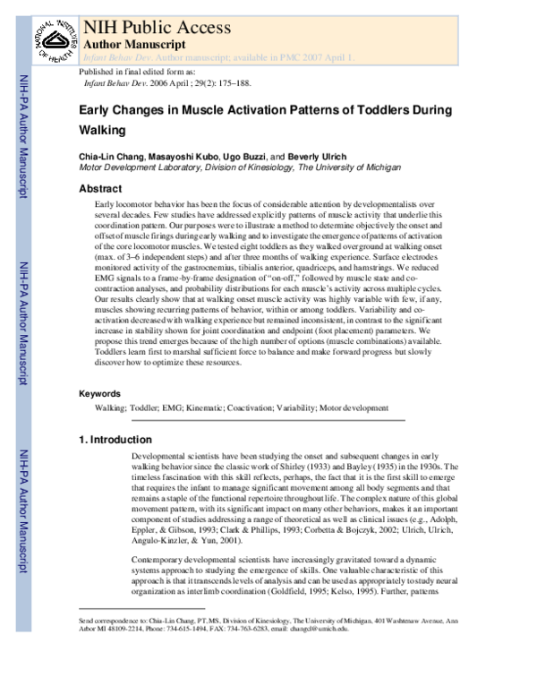 (PDF) Early changes in muscle activation patterns of toddlers during ...