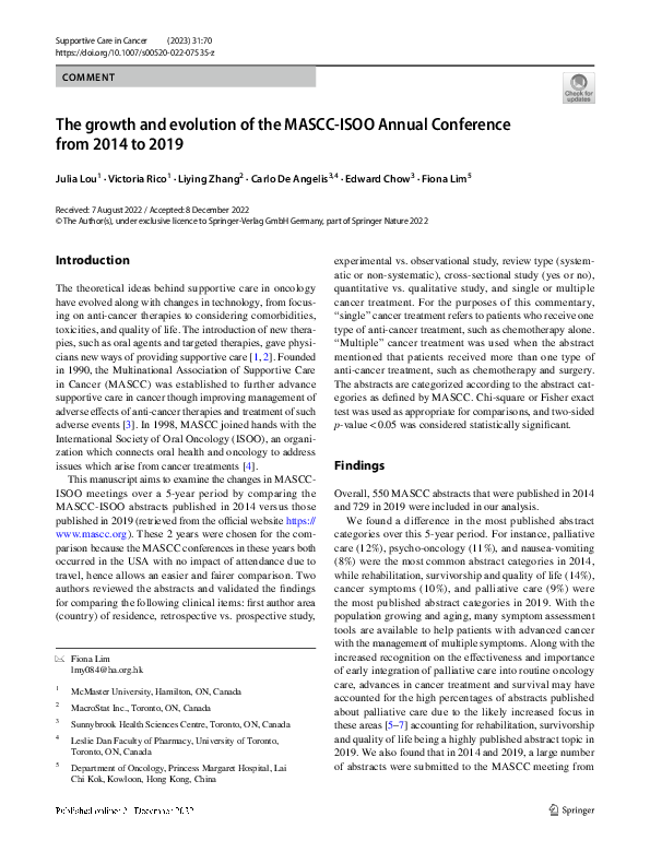 (PDF) The growth and evolution of the MASCC-ISOO Annual Conference from ...