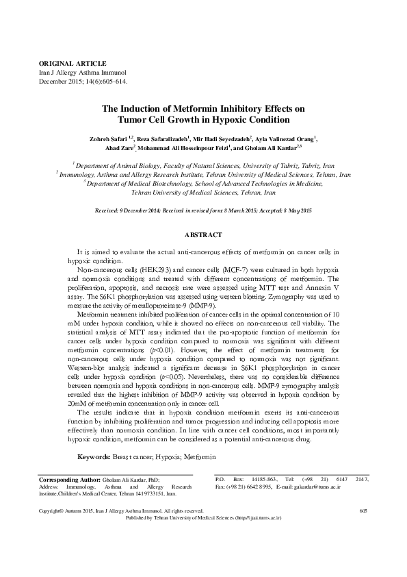 (PDF) The Induction of Metformin Inhibitory Effects on Tumor Cell ...