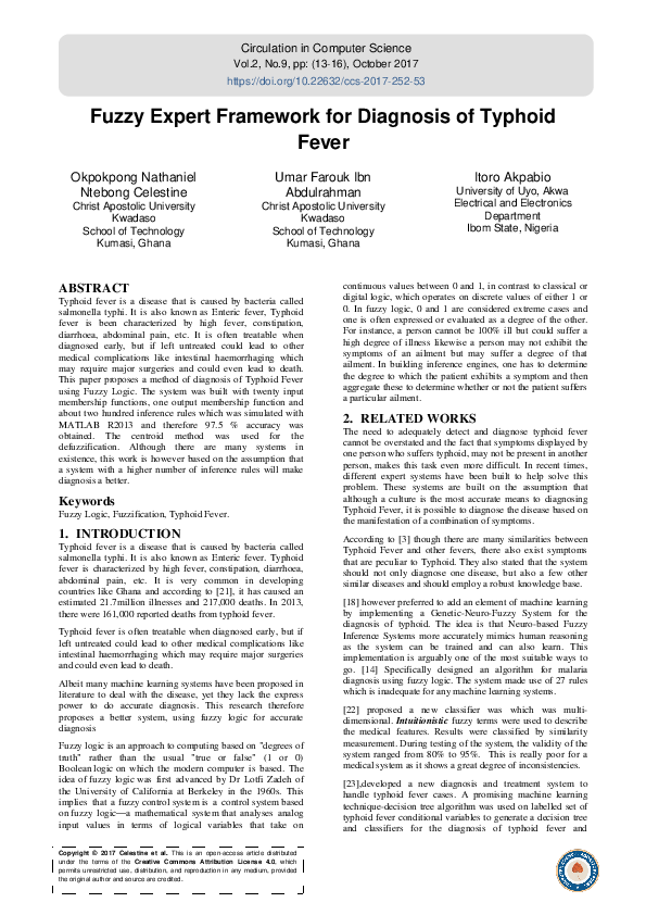 (PDF) Fuzzy Expert Framework for Diagnosis of Typhoid