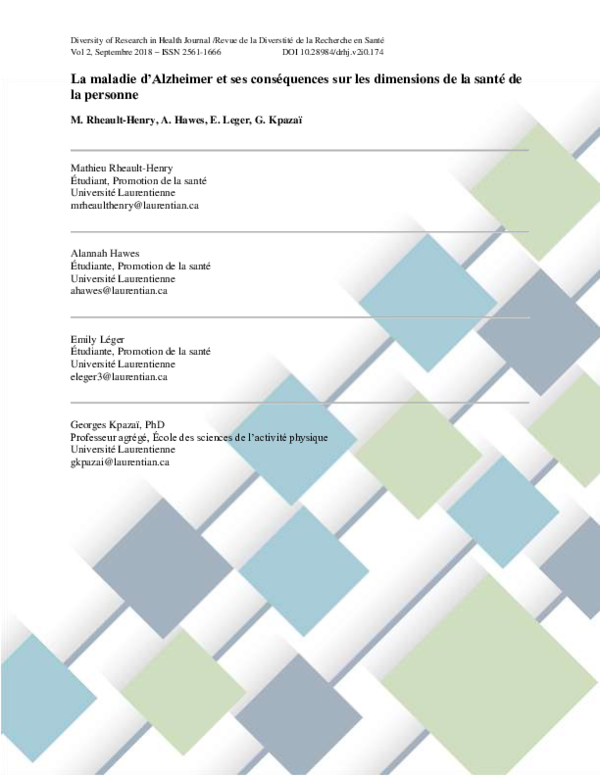 (PDF) La maladie d’Alzheimer et ses conséquences sur les dimensions de ...