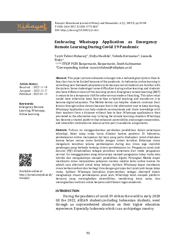 (PDF) Embracing WhatsApp Application as Emergency Remote Learning ...