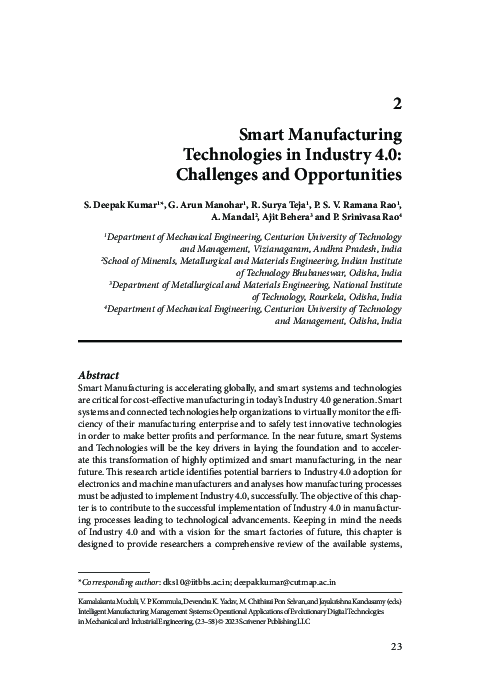(PDF) Smart Manufacturing Technologies in Industry 4.0: Challenges and ...