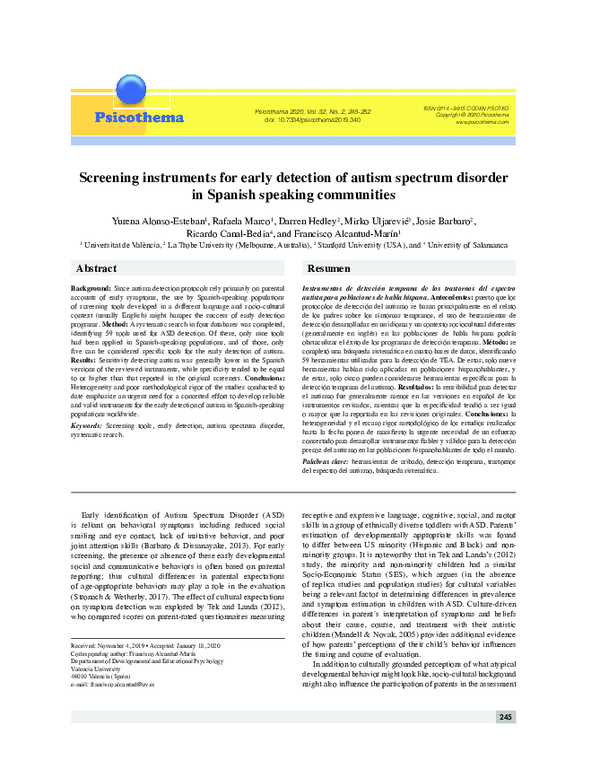 (PDF) Screening instruments for early detection of autism spectrum ...