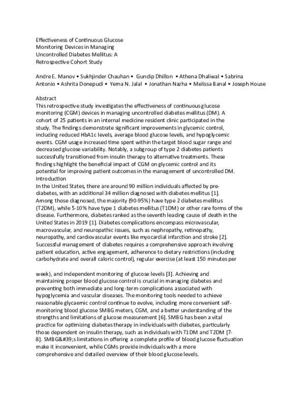 (DOC) Effectiveness of Continuous Glucose Monitoring Devices in ...