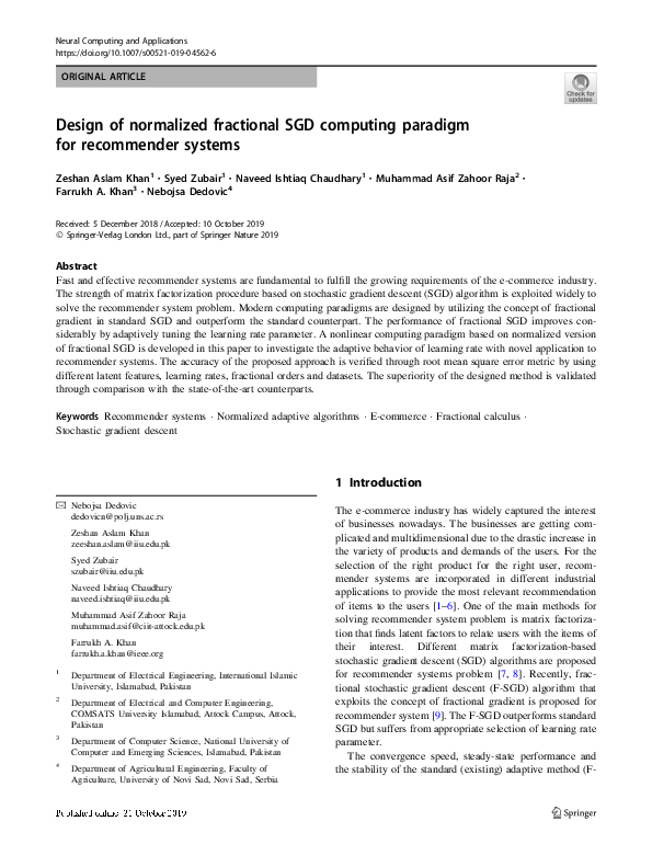 (PDF) Design of normalized fractional SGD computing paradigm for ...