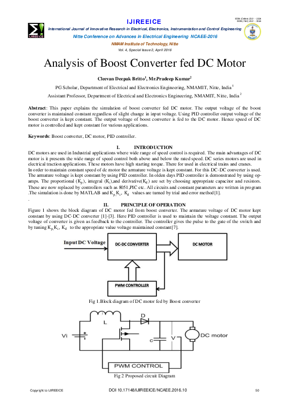 (PDF) Analysis of Boost converter fed DC motor
