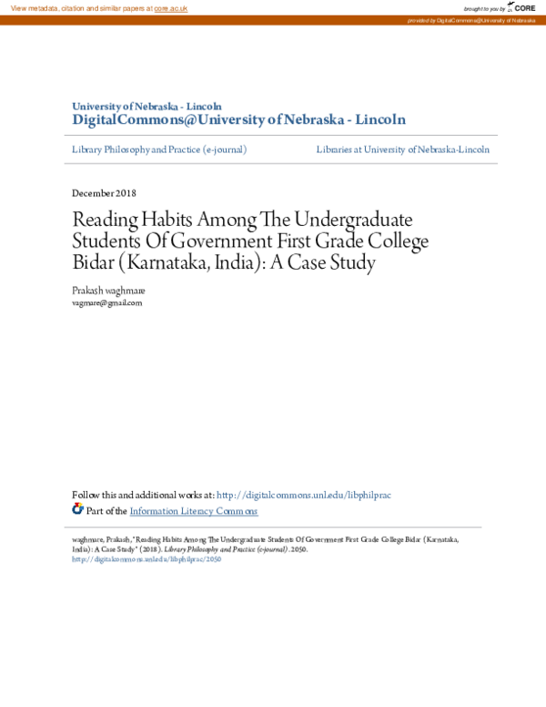 (PDF) Reading Habits Among the Undergraduate Students of Lekshmipuram ...