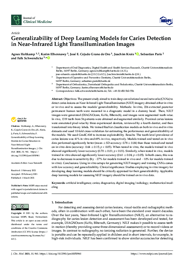 (PDF) Generalizability of Deep Learning Models for Caries Detection in ...