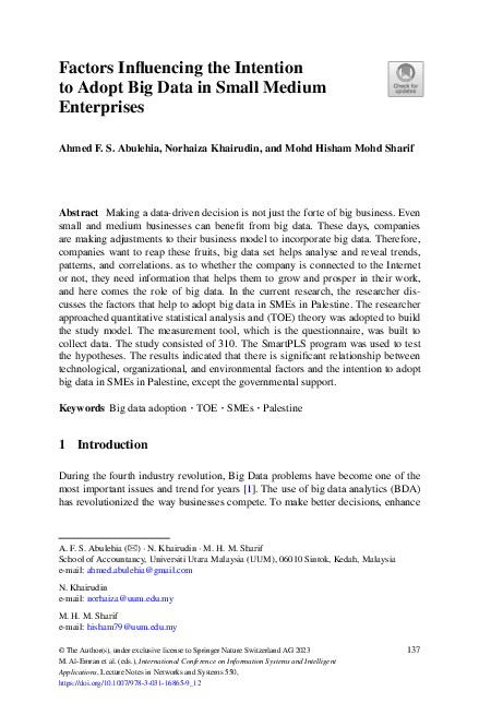 (PDF) Factors Influencing the Intention to Adopt Big Data in Small ...