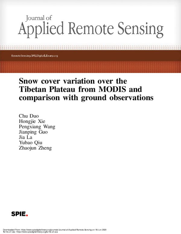 (PDF) Snow cover variation over the Tibetan Plateau from MODIS and ...