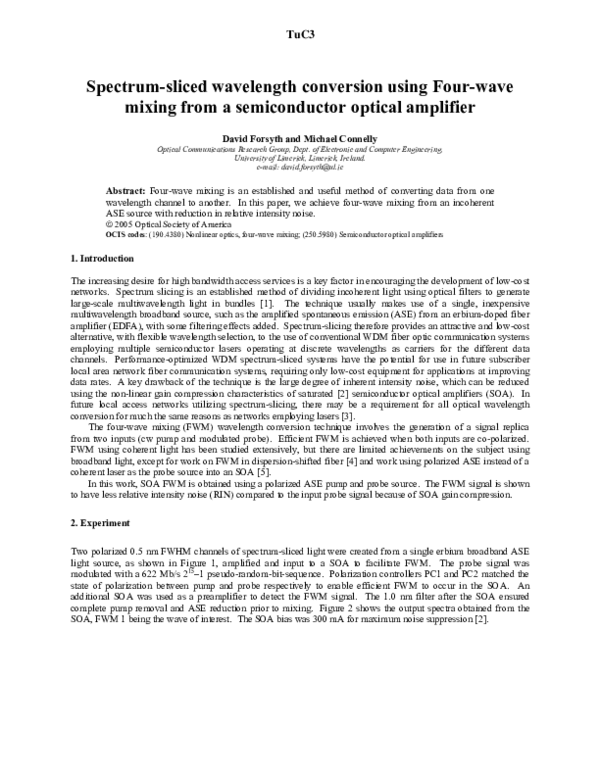 (PDF) Spectrum-sliced wavelength conversion using Four-wave mixing from ...