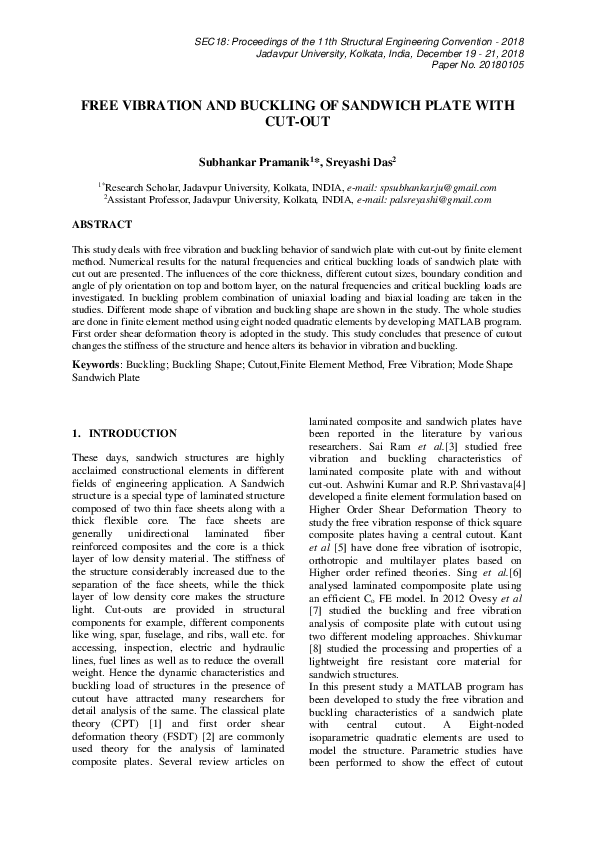 (PDF) FREE VIBRATION AND BUCKLING OF SANDWICH PLATE WITH CUT-OUT