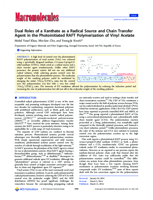 (PDF) Dual Roles of a Xanthate as a Radical Source and Chain Transfer ...