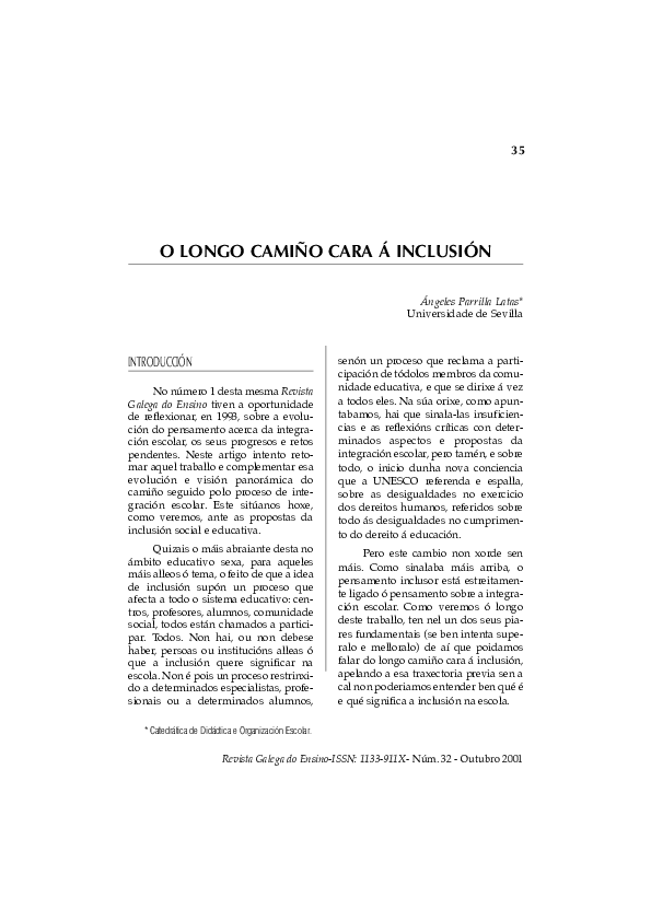 (PDF) O longo camiño cara á inclusión.' El largo camino hacia la inclusión