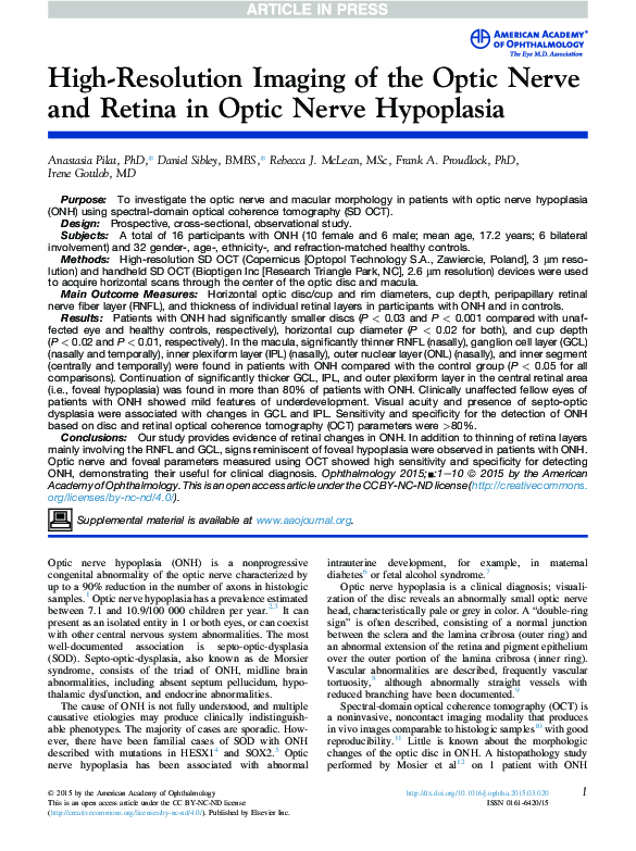 (PDF) High-Resolution Imaging of the Optic Nerve and Retina in Optic ...