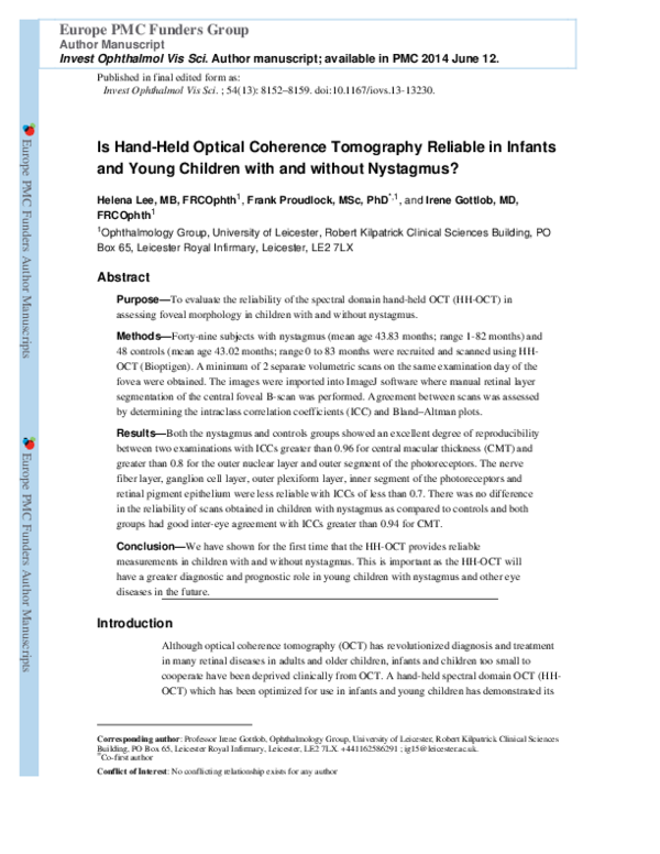 (PDF) Is Handheld Optical Coherence Tomography Reliable in Infants and ...