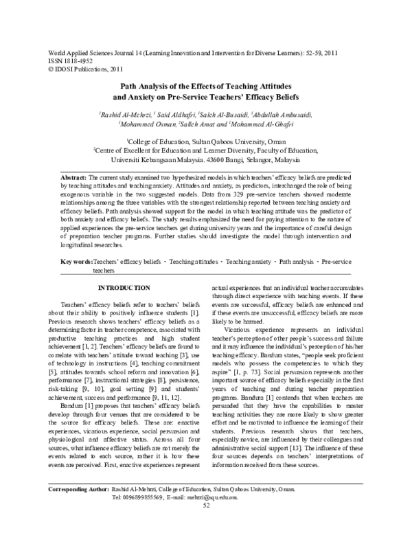 (PDF) Path Analysis of the Effects of Teaching Attitudes and Anxiety on ...