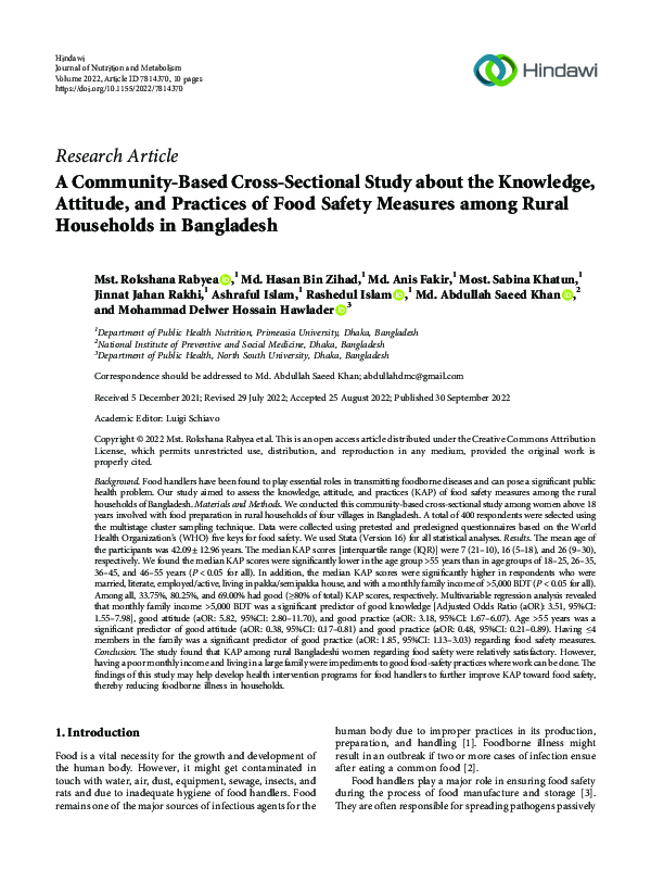 (PDF) A Community-Based Cross-Sectional Study about the Knowledge ...