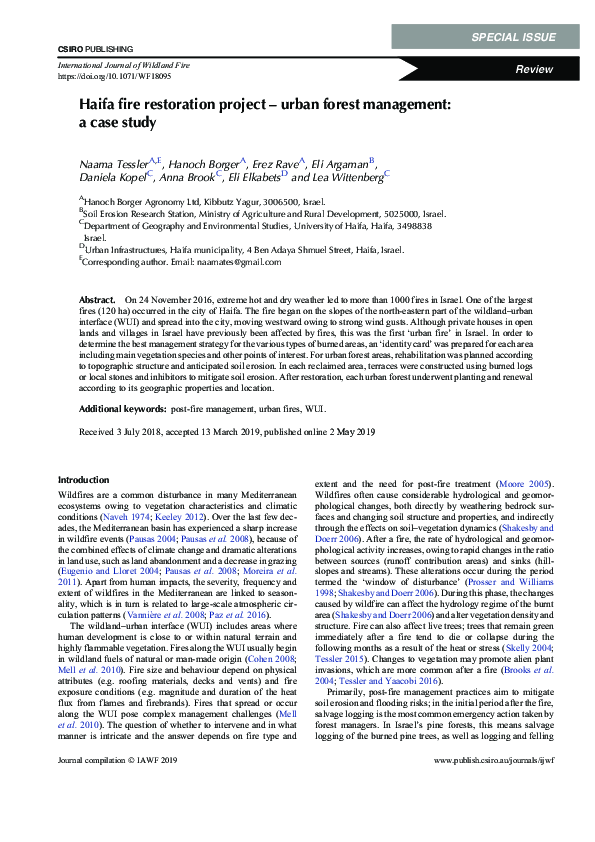 View of (PDF) Haifa fire restoration project – urban forest management: a case ...