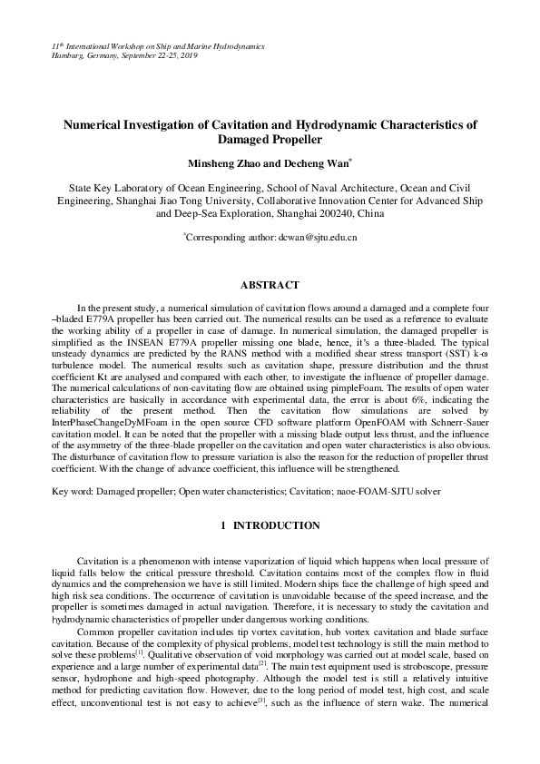(PDF) Numerical investigation of cavitation and hydrodynamic ...