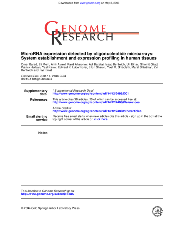 (PDF) MicroRNA expression detected by oligonucleotide microarrays ...