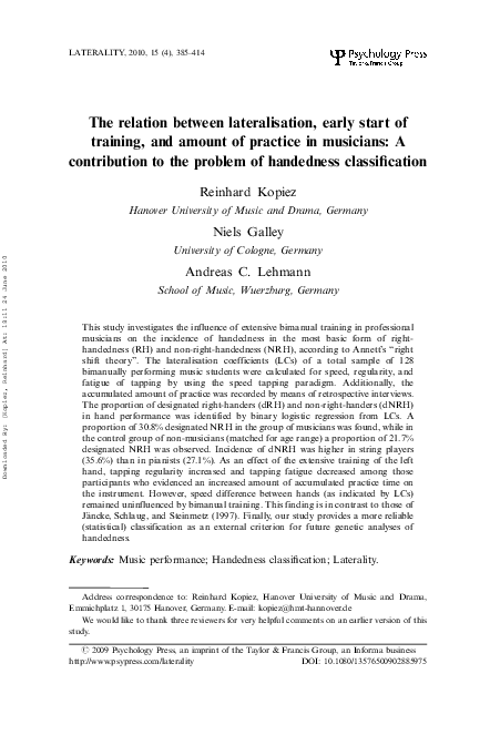 (PDF) The relation between lateralisation, early start of training, and ...