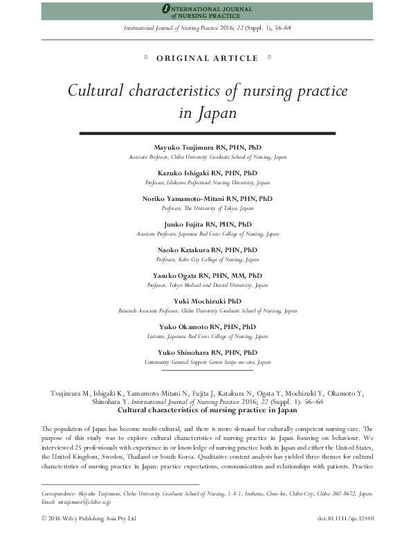 (PDF) Cultural characteristics of nursing practice in Japan