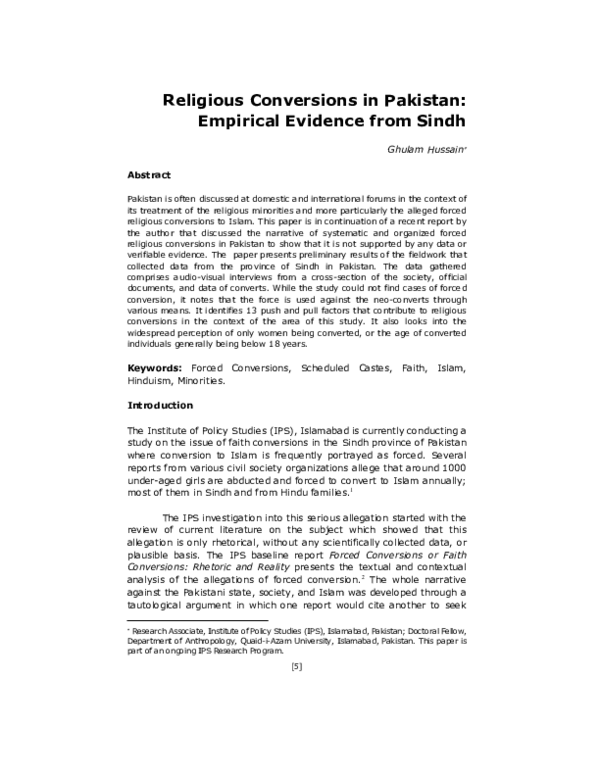 (PDF) Religious Conversions in Pakistan: Empirical Evidence from Sindh