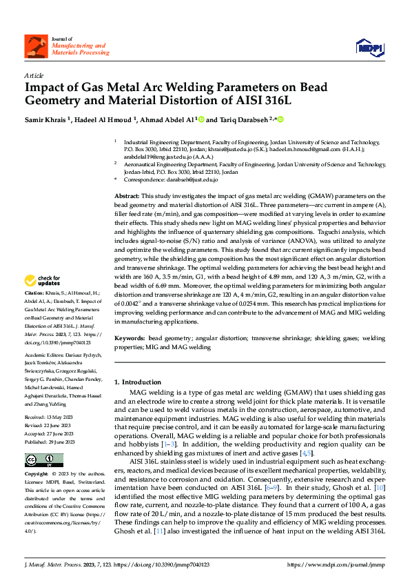 (PDF) Impact of Gas Metal Arc Welding Parameters on Bead Geometry and ...