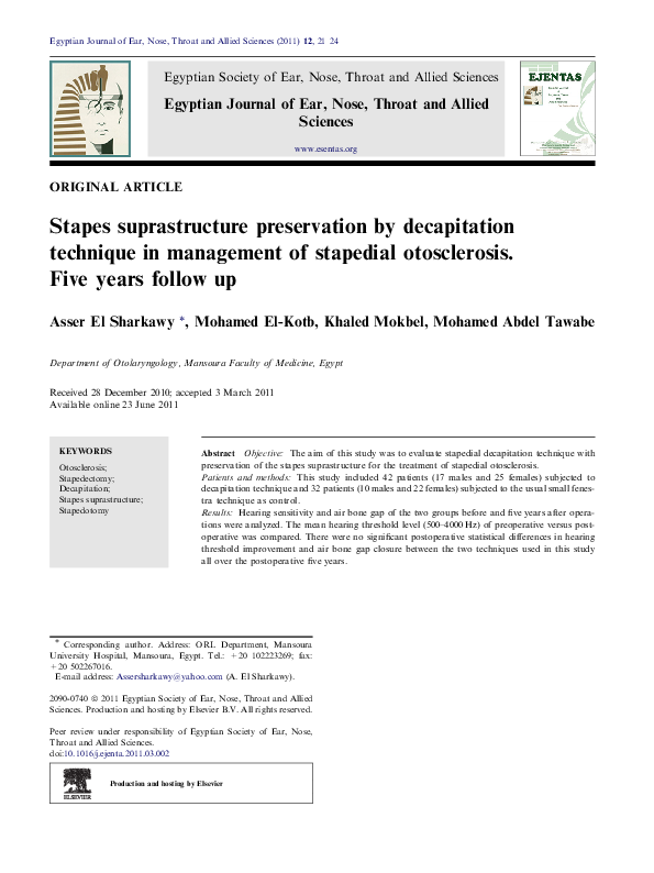 (PDF) Stapes suprastructure preservation by decapitation technique in ...